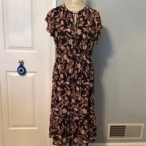 Les Serein Black and Pink Floral Midi Dress